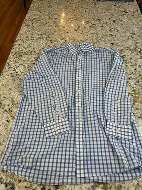 Stafford Dress Shirt Size 16.5 32-33 Blue White Check Regular Fit